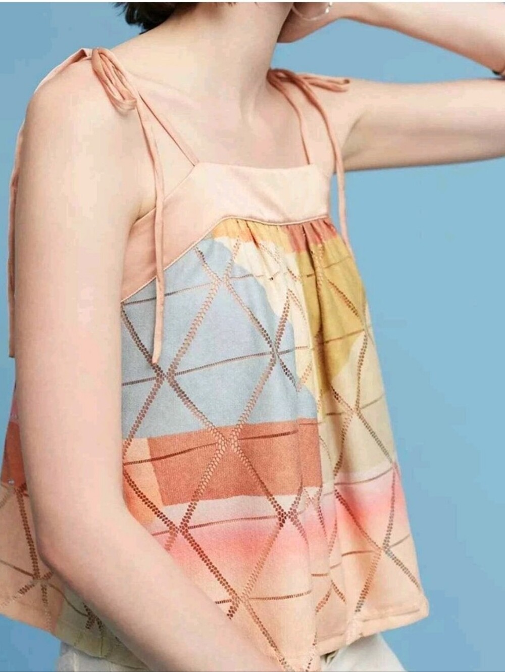 Antropologi Akemi    Multicolor Tie-Shoulder Geometric Camisole - Peach Accents